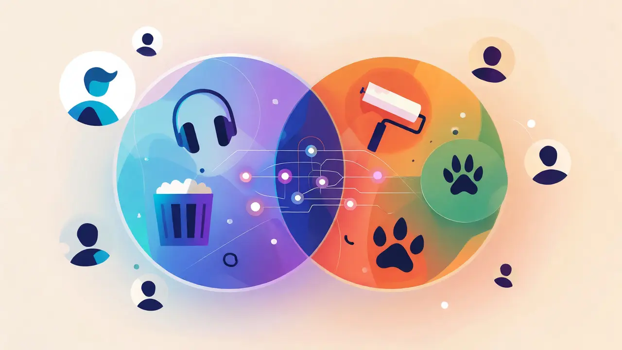 Abstract minimalist graphic depicting the technological merger and shared backend of streaming services.