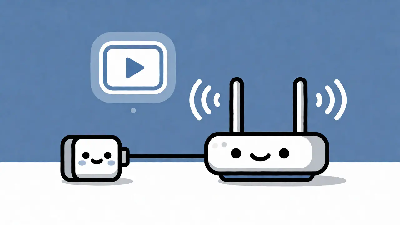 Cartoon streaming device connected strongly to a wireless router.