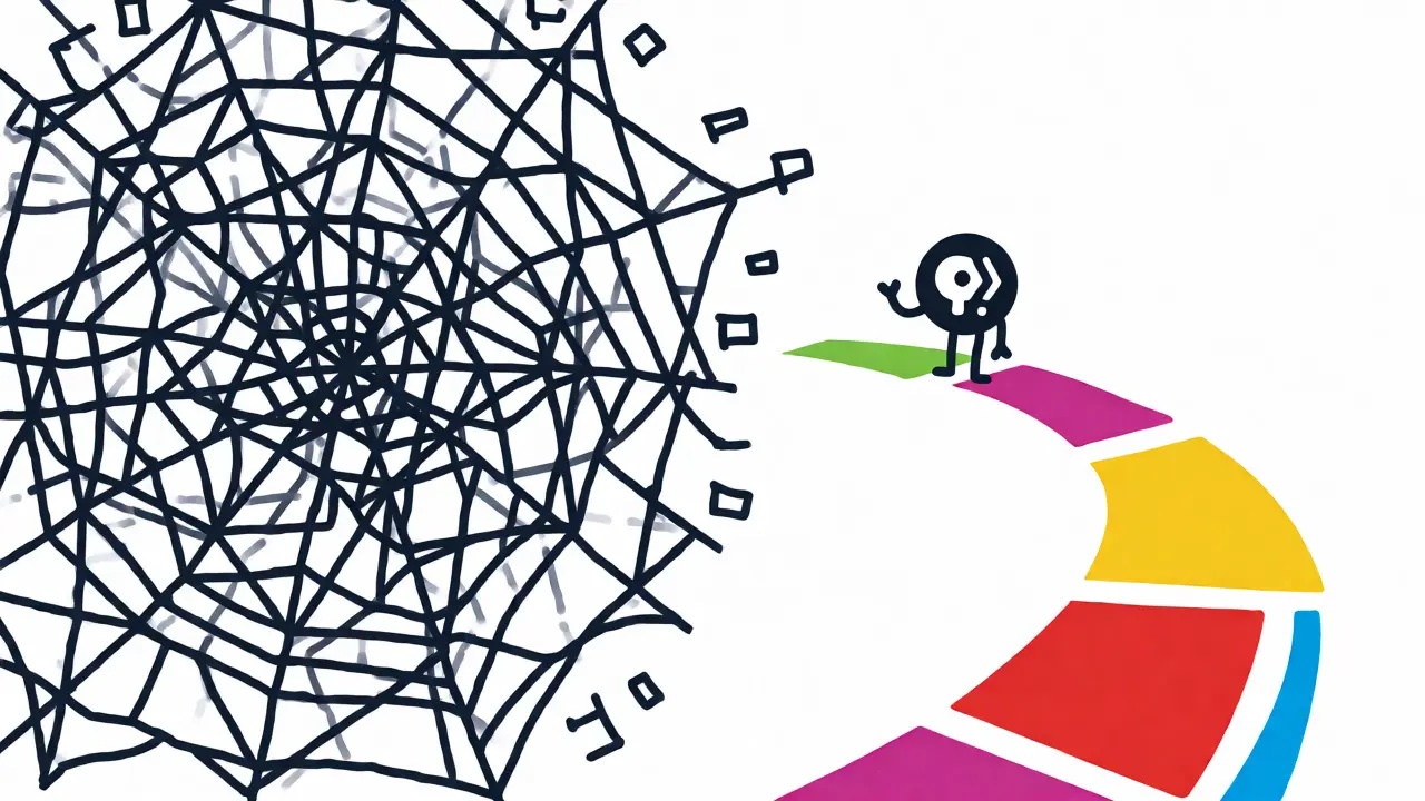 Illustration contrasting chaotic internet search with safe educational paths