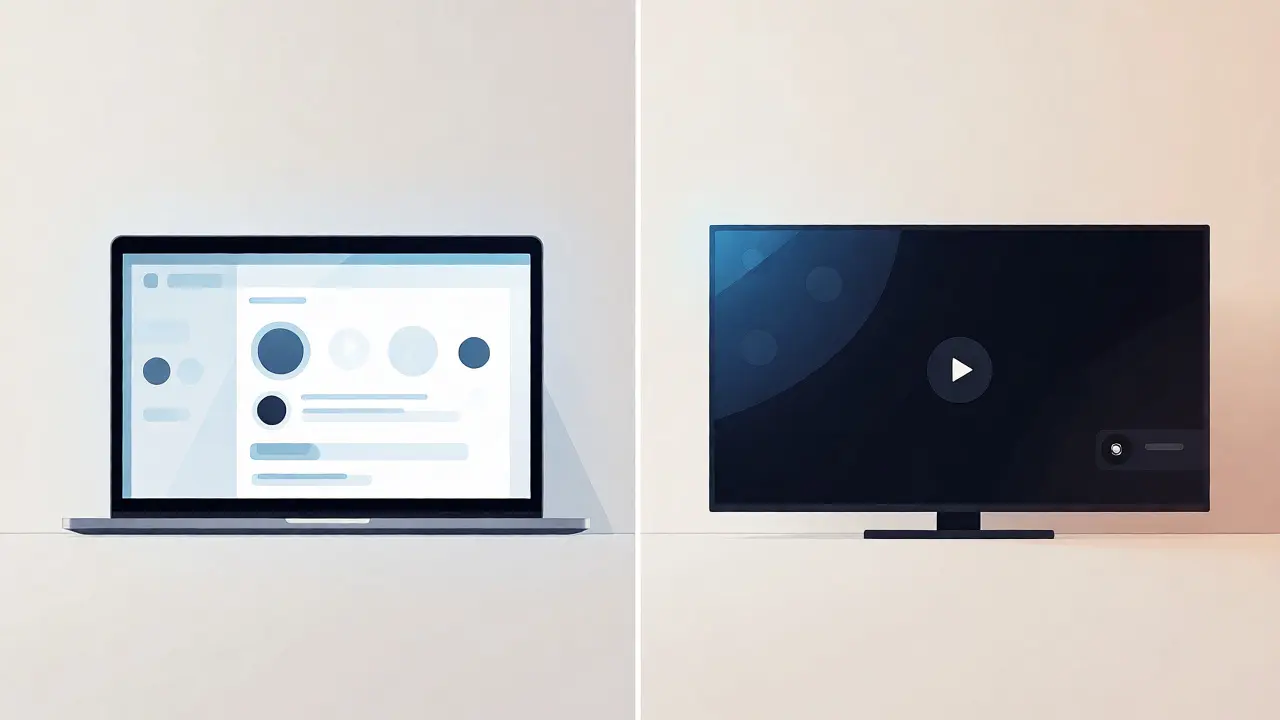 Laptop and smart TV showing simplified subscription dashboards