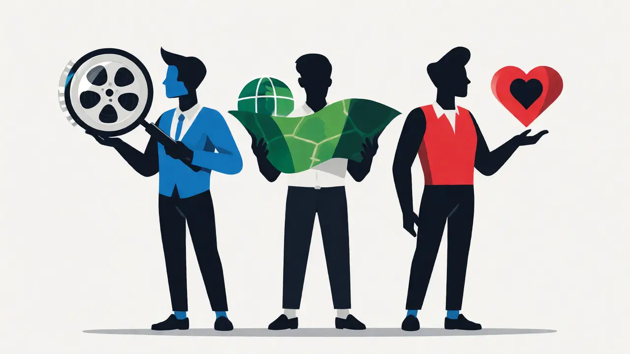 Three minimalist figures representing analyst, contextualizer, and emotional critic archetypes.